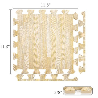 Tebery 16 Pieces Printed Wood Grain Floor Tiles 3/8-Inch Thick EVA Foam Puzzle Floor Mat