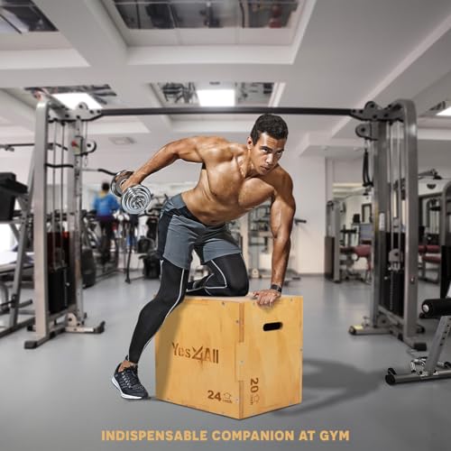 Yes4All Plyo Box, 3-in-1 Wooden Box Jump for Home Gym, Lunges, Squats, Dips - color: A. Wood Basic, style: 30" x 24" x 20"