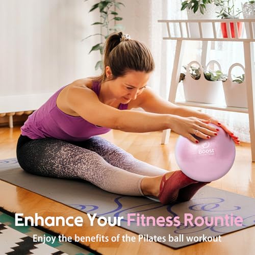 Small Exercise Ball with Pump, 9 Inch Mini Pilates Ball with Exercise Guide, Small Workout Ball for Stability, Fitness, Barre, Yoga, Core Training & Physical Therapy, Pink