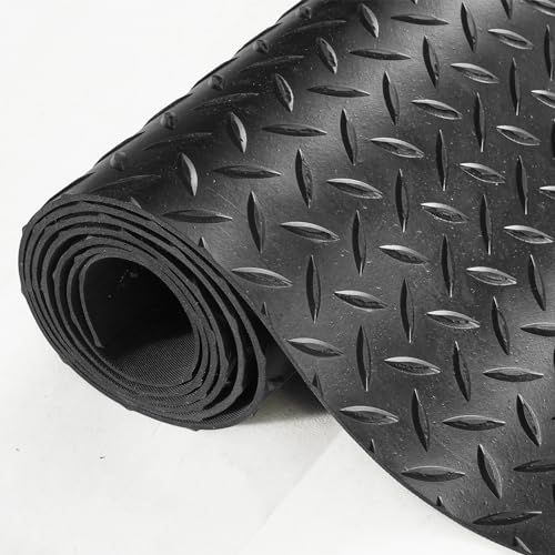 VEVOR Diamond-Plate Rubber Flooring Roll, 3 mm x 4 ft x 10 ft Garage Floor Mat, SBR, Easy to Clean, Diamond Plate Rubber Mat for Under Cars, Garage Industry Gym, Black - size: 120.7"L x 48.7"W x 0.1"Th