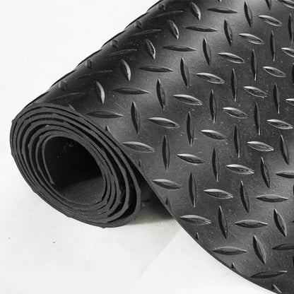 VEVOR Diamond-Plate Rubber Flooring Roll, 3 mm x 4 ft x 10 ft Garage Floor Mat, SBR, Easy to Clean, Diamond Plate Rubber Mat for Under Cars, Garage Industry Gym, Black - size: 120.7"L x 48.7"W x 0.1"Th