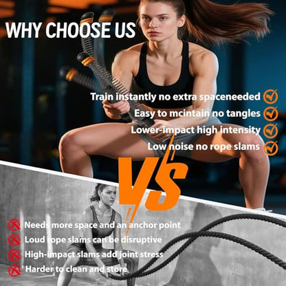 2Pcs Ropeless Battle Ropes for HIIT, Cardio, Strength & Low-Impact Training, Portable Weighted Home Gym Equipment Non-Slip Handle, Cordless Battle Ropes for Men & Women, Upgrad Battle Rope with Bag