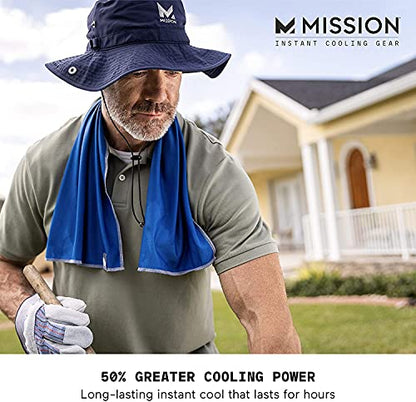 MISSION Max Plus Cooling Towel- Soft, Durable Microfiber - Cools Up to 3 Hours - UPF 50 Sun Protection - Machine Washable - color: Mission Blue