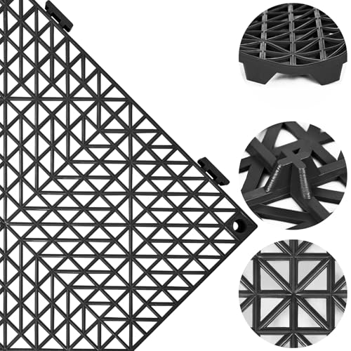 ToLanbbt Modular Interlocking Cushion 55P 11.8" x 11.8" Interlocking Rubber Floor Drain Holes Non-Slip Splicing Drainage Mats for Deck, Shower, Kitchen, Drain Pool, Sauna Bath, Indoor Outdoor (Black) - size: 55 PCS