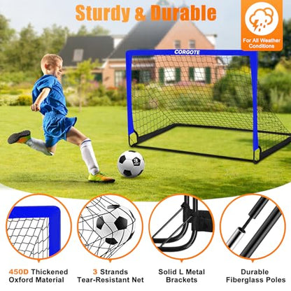 Toddler Soccer Goals for Backyard Set of 2, 4x3ft Portable Pop Up Soccer Net, Kids Soccer Training Equipment with Ball, Cones, Ladder, Scoring Target, 3-14Years Old Birthday Gifts for Boy Girl