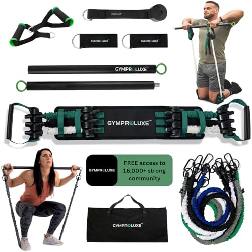 Portable Gym - Resistance Exercise Band Set - 200LBS Resistance Bands for Men & Women - Multi Gym Fitness Equipment & Pilates Bar for Home Workout