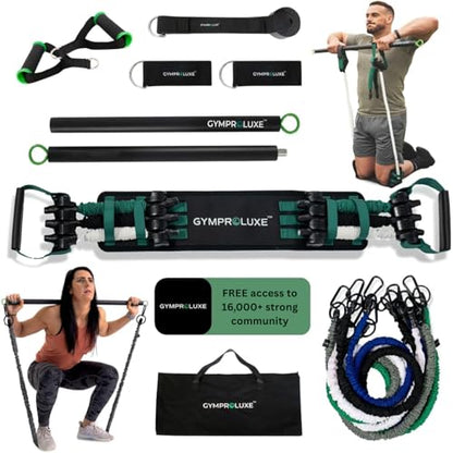 Portable Gym - Resistance Exercise Band Set - 200LBS Resistance Bands for Men & Women - Multi Gym Fitness Equipment & Pilates Bar for Home Workout
