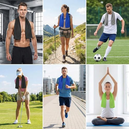 4 Packs Cooling Towels (40x12 Inch), Cooling Towels for Neck and Face, Stay Cool in Hot Weather for Sports, Gym, Yoga, Golf, Fitness, Running, Camping & Travel - color: 2 Packs Black/ 2 Packs Blue