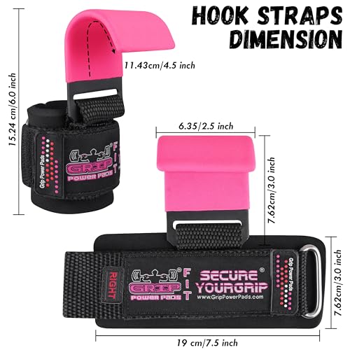 Weight Lifting Rod Hooks Heavy Duty Wrist Wraps Power Weight Lifting Training Gym Grips Straps Set of 2 - color: Classic PINK, size: WOMEN-Wrist Size Small/Medium