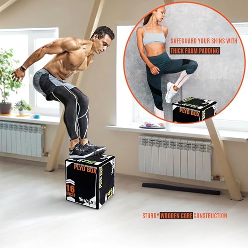 Yes4All 3-in-1 Soft-Padded Plyo Box With Wooden Core, Non-Slip Multi-Use Cushioned Plyometric Jump Box with Vinyl Cover for Jumping, Conditioning, Strength Training