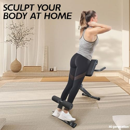 Hyperextension Roman Chair - Adjustable Bench Foldable Exercise Bench Back Extension Machine Roman Chair Exercise Equipment for Home