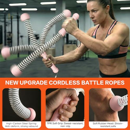 Ropeless Battle Ropes for Home Gym, Portable Cordless Weighted Battle Rope - size: Standard Pink
