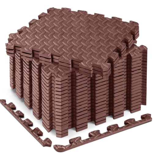 18pcs Puzzle Exercise Mat, 12.6"x12.6"x0.4", 18sqft EVA Interlocking Foam Floor Tiles, Non-Slip, Protective, Water-Resistant Flooring for Home Gym & Workout Equipment - color: Brown