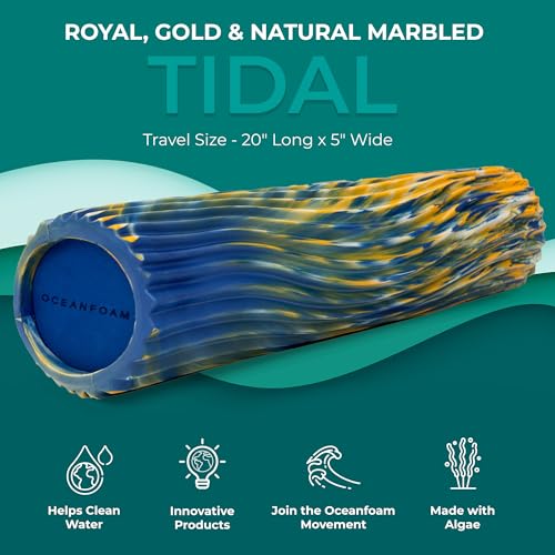 Tidal Roller - Royal, Gold & Natural Marbled - Muscle Massage Foam Roller for Back Pain & Stretching - Firm & Ergonomic Wide Wave Textured - Yoga, Athletics, & Wellness - Full Size, 20" x 5" - color: Royal, Gold & Natural Marbled