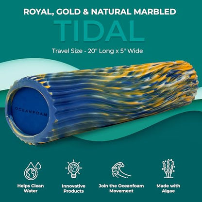Tidal Roller - Royal, Gold & Natural Marbled - Muscle Massage Foam Roller for Back Pain & Stretching - Firm & Ergonomic Wide Wave Textured - Yoga, Athletics, & Wellness - Full Size, 20" x 5" - color: Royal, Gold & Natural Marbled