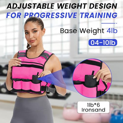 Adjustable Weighted Vest for Women Men 4-10lb/11-20lb/20-32lb Vest with 6 Ironsand Weights Body Weight Vest with Reflective Strip for Running Walking Strength Training Workouts