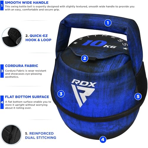 RDX Kettlebell Weights Sandbag with Handle, Fitness Strength Training Weight Lifting Bodybuilding Workout, Swings Squats Snatch Deadlift Thruster, Available In 4 6 8 10 12KG - color: FILLED BLUE, size: 8KG