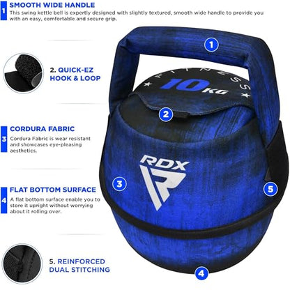RDX Kettlebell Weights Sandbag with Handle, Fitness Strength Training Weight Lifting Bodybuilding Workout, Swings Squats Snatch Deadlift Thruster, Available In 4 6 8 10 12KG - color: FILLED BLUE, size: 10KG