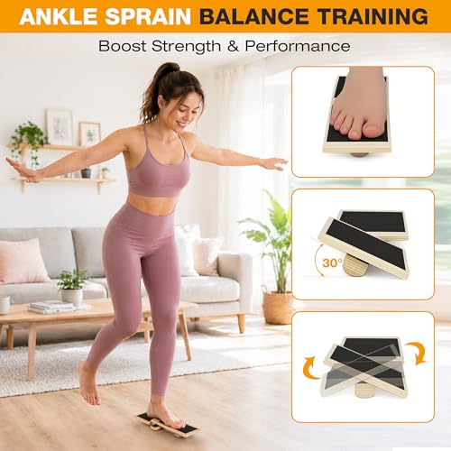 Ankle Balance Board for Stability & Strength – Foot & Ankle Trainer for Plantar Fasciitis Support, Sprained Ankle Recovery, Physical Therapy Equipment Kit with Exercise Book, Grip Sock & Carry Bag
