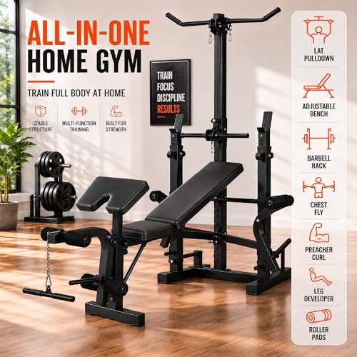 Adjustable Weight Bench, Foldable Flat Incline Decline Workout Bench & All-in-One Home Gym Training Station, Multi-Style & Weight Capacity Optional for Full Body Strength Training