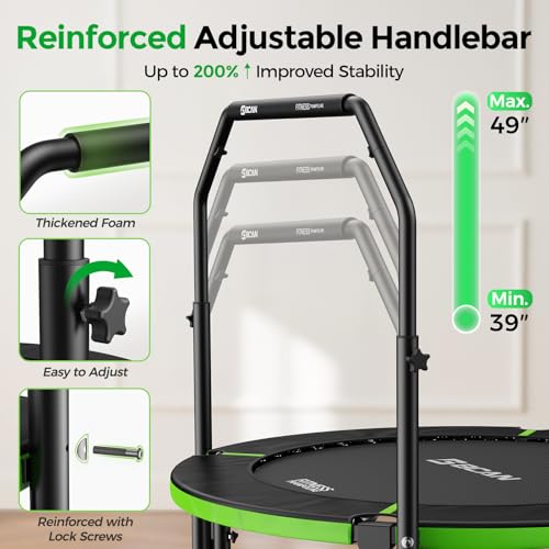 BCAN SP3 40/48" Exercise Rebounder Trampoline for Adults, Handlebar, Indoor - color: 48IN-U-Handle-Green
