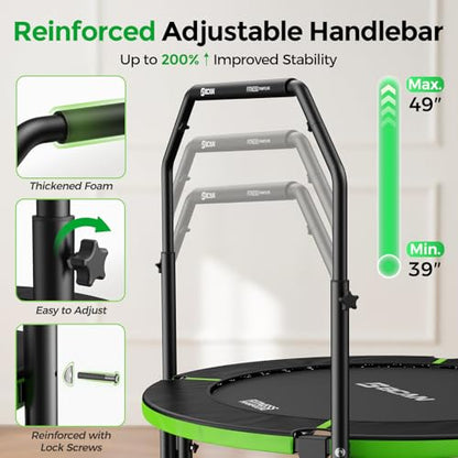 BCAN SP3 40/48" Exercise Rebounder Trampoline for Adults, Handlebar, Indoor - color: 48IN-U-Handle-Green