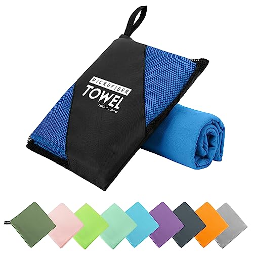 Microfiber Travel Towel, Quick Dry Camping & Gym Towel. Compact - color: Blue, size: S:16"×32"