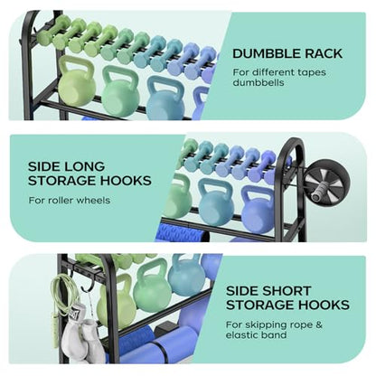 3 Tier Dumbble Rack - 360LB Capacity Adjustable Dumbbell Storage Rack Space-Saving Home Gym Weight Rack For Dumbbells And Kettlebells With Hooks (Dumbbell Rack Stand Only) - size: 29.96''Length