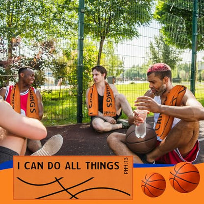 12 Pcs Basketball Cooling Towel Basketball Team Gifts Favors for Men Bible Verse I Can Do All Things Workout Sweat Rags for Neck and Face Microfiber Towel for Gym, Camping, Outdoor Sport - style: Basketball