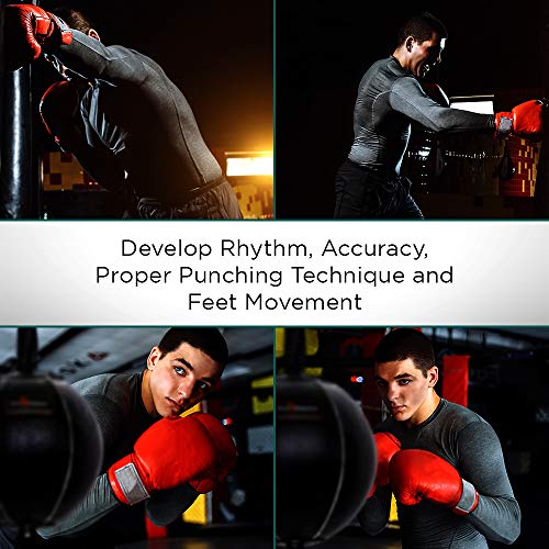 Genuine Leather Double End Boxing Punching Bag - Speed Striking & Dodge Training Ball for MMA, Muay Thai, Boxing, Gym Workout - Includes Cords & Hooks for Easy Setup