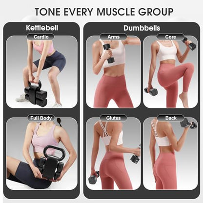 Adjustable 2-in-1 Convertible Kettlebell & Dumbbells - color: Black