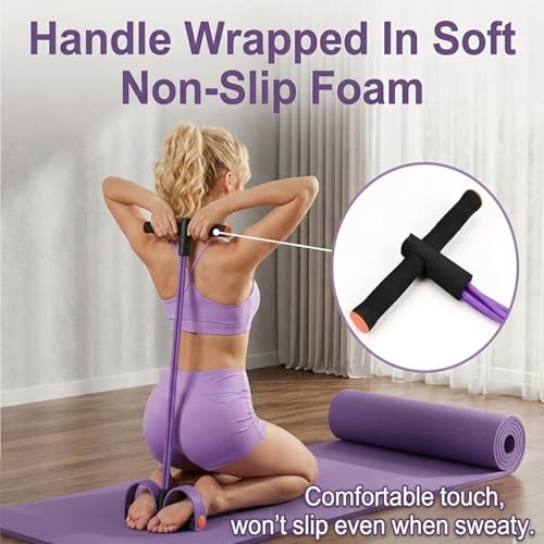 Pedal Resistance Band with Handles, Purple, Upgraded 6-Tube | Pedal Puller for Home Workouts, Full-Body, Core Strength, Arm Training and Leg Exercises