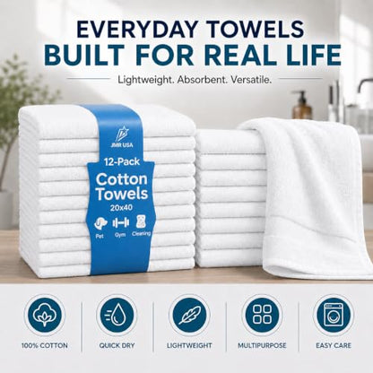 White Cotton Bath Towels 36-Pack (22x44), Lightweight Quick-Dry Gym & Pool - color: White-36 Pcs, size: 22X44