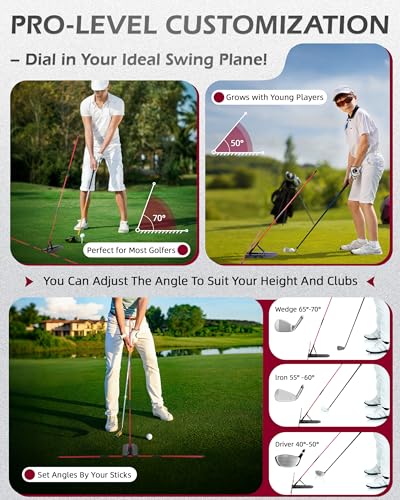 Golf Alignment Stick, Golf Swing Trainer with Angle Plate/Holder Sets, Posture Corrector Golf Trainging Aid, Swing Plane Trainer for Aiming, Putting, Swing/Golf Practice Tools