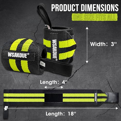 WSAKOUE Weightlifting Wrist Wraps - 18" Professional Wrist Support with Heavy-Duty Thumb Loop for Powerlifting, Bench Press & Strength Training- Adjustable Gym Wrist Straps for Men & Women - color: Green