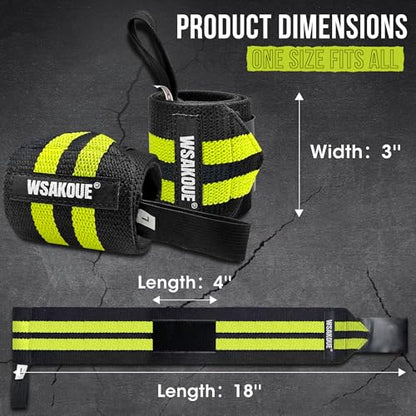 WSAKOUE Weightlifting Wrist Wraps - 18" Professional Wrist Support with Heavy-Duty Thumb Loop for Powerlifting, Bench Press & Strength Training- Adjustable Gym Wrist Straps for Men & Women - color: Green