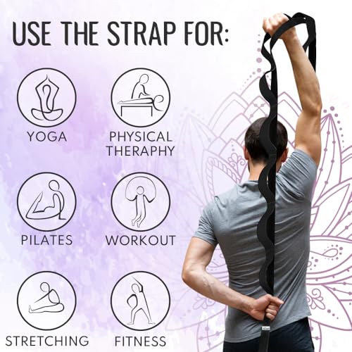 Stretching Strap with 10 Loops – Non-Elastic Yoga Strap for Physical Therapy – Stretch Band for Hamstring, Leg, Hip & Knee Rehab – Pilates, Flexibility & Mobility Exercise for Men & Women