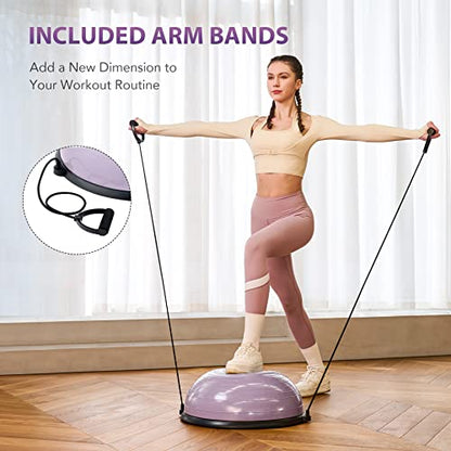ZELUS 23in. Balance Ball with 55cm Yoga Ball, Resist Bands & Foot Pump - color: Lilac
