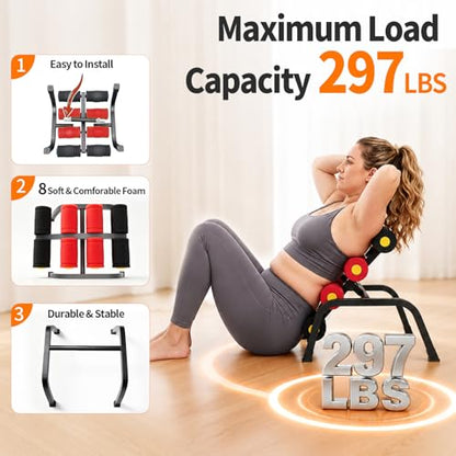 Mini Inversion Table with Rollers, Back Extension Machine for Back Pain Relief, Easy to Assemble & 297LBS Weight Capacity, Spinal Decompression Table for Home Gym