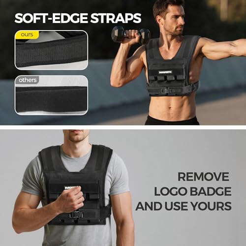 PACEARTH Adjustable Weighted Vest for Men & Woman, 20lb/22lb/35lb/44lb Weight-Adjustable Vest with Add-on Iron Blocks for Hardcore Strength Training, Weight Exercise, CrossFit, Running, Black