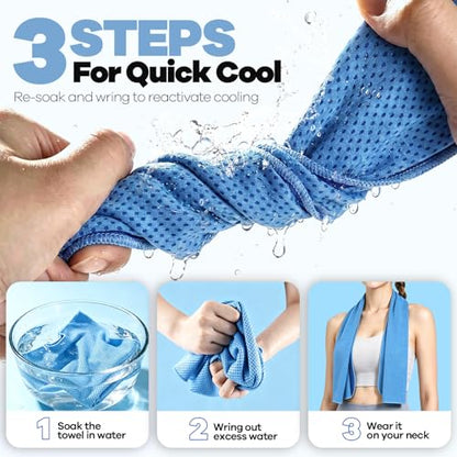 ROXUN Cooling Towels, 4 Pack (40''x12'') Chilly Ice Rags for Neck and Face - color: Grayish Blue+light Pink+green+yellow