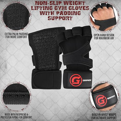 Ventilated Weight Lifting Gloves for Men & Women with Wrist Wrap Support – Padded Fingerless Gym Workout Gloves with Non-Slip Grip for Fitness, Weightlifting & Cross Training