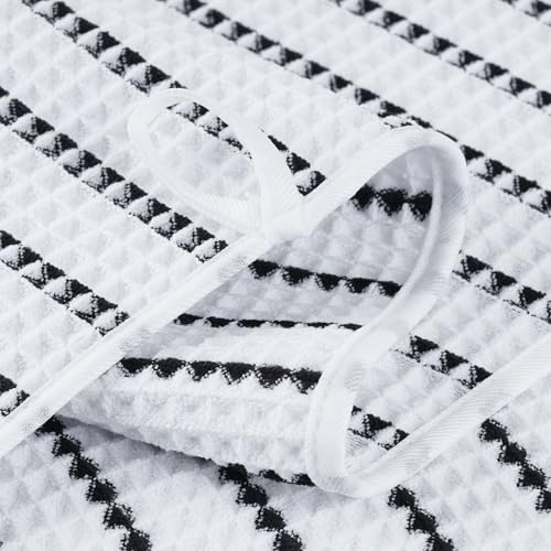 POLYTE 430 GSM Poly Blend Microfiber Quick Dry Waffle Hand Towel, 16x30 in - color: White/Black