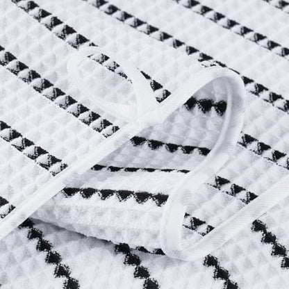 POLYTE 430 GSM Poly Blend Microfiber Quick Dry Waffle Hand Towel, 16x30 in - color: White/Black