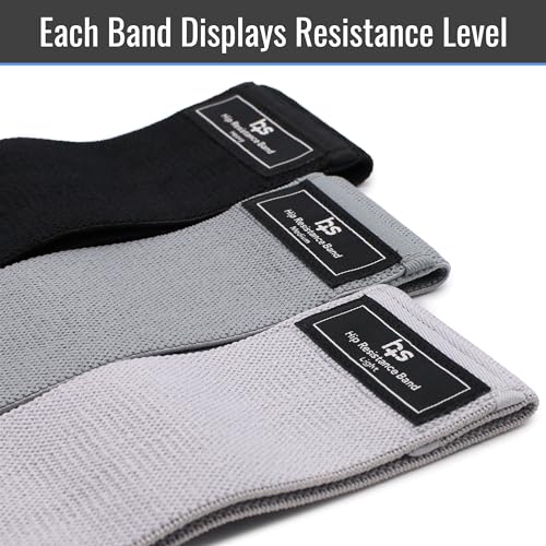 Healthsmart Fabric Resistance Bands, Targets Abs, Glutes, Quads, Calves, Hamstrings, 3 Bands with Variable Resistance Levels, Minimum 15lbs and Maxes at 70lbs, Travel Case & Exercises Included - color: Greys