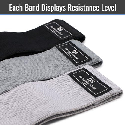 Healthsmart Fabric Resistance Bands, Targets Abs, Glutes, Quads, Calves, Hamstrings, 3 Bands with Variable Resistance Levels, Minimum 15lbs and Maxes at 70lbs, Travel Case & Exercises Included - color: Greys
