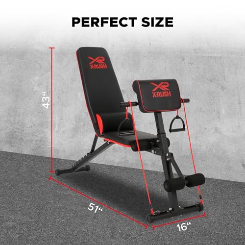 Multi-functional folding weight bench, adjustable weight bench, with 7 positions backrest adjustment and 2 training straps, 600 lbs capacity, suitable for full body workouts