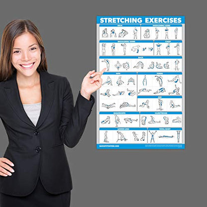 QuickFit 10 Pack - Exercise Workout Poster Set - Pilates, Dumbbell, Suspension, Kettlebell, Resistance Bands, Stretching, Bodyweight, Barbell, Yoga Poses, Exercise Ball (LAMINATED, 18" x 24")