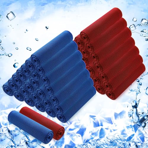Hosuly 50 Pack Cooling Towels, 40"x12" Yoga Towels Ice Breathable Soft Chilly Sweat Rag Microfiber Workout Rags for Neck and Face for Gym Golf Sport Running - color: Dark Blue, Red