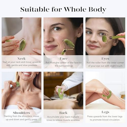 BAIMEI IcyMe Gua Sha & Jade Roller Set, Cooling Face Roller & Guasha Tool for Face Depuffing, Facial Sculpting & Jawline Definition, Smooth Rolling Skincare Tools Gifts for Women & Men – Green - color: Green